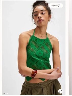 Free People 100% cotton Green Crochet Halter Camisole